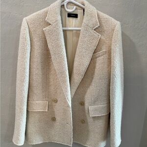 Theory Cream Bouclé Double-Breasted Blazer Jacket
